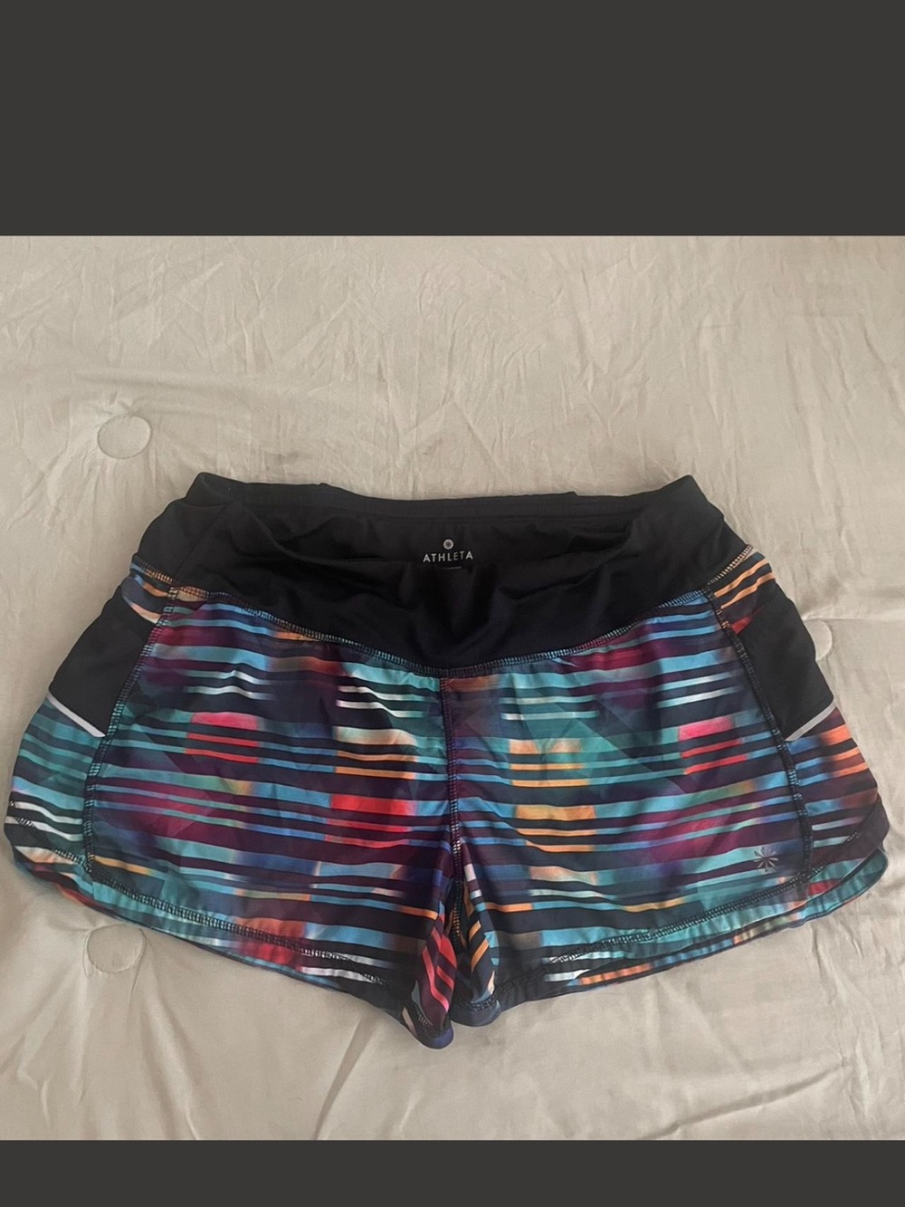 Athleta Black Multicolor Striped Athletic Shorts
